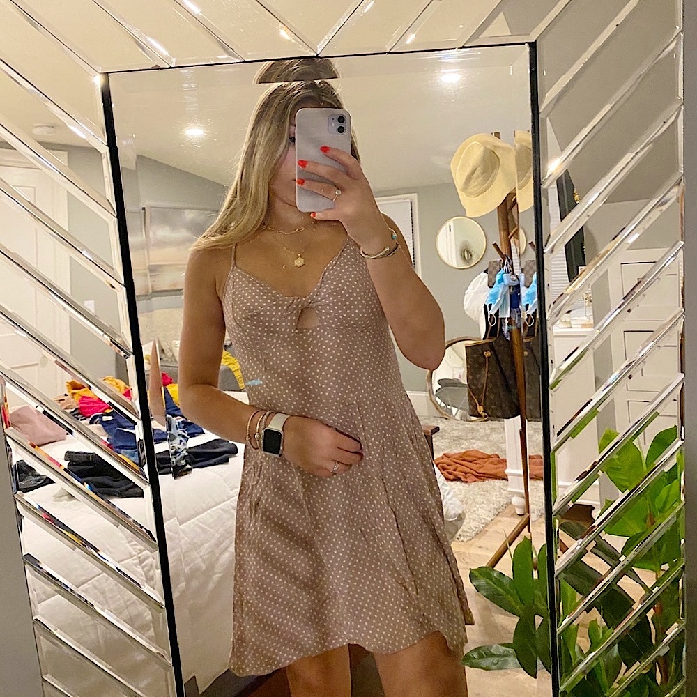 American Eagle pink polkadot dress